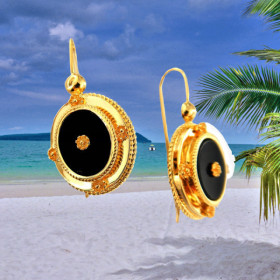 Boucles d'oreilles Créoles Crochet Pierre Noir