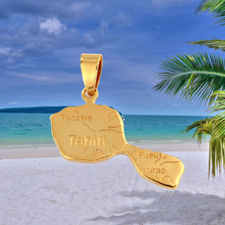 Pendentif Carte Tahiti Plaqué Or