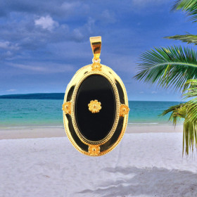 Pendentif Plaqué Or Crochet Pierre Noir Onyx