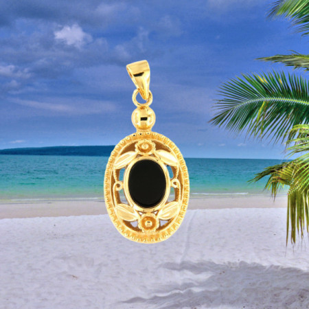 Pendentif Ajouré Onyx Plaqué Or