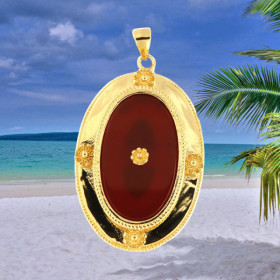 Pendentif Ovale Cornaline Plaqué Or