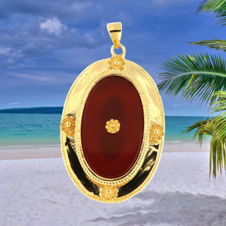 Pendentif Ovale Cornaline Plaqué Or