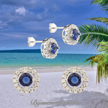 Boucles d'oreilles Zircones Bleus