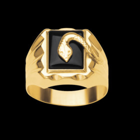 Chevalière rectangle Onyx avec Serpent