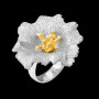 Bague fleur de pavot argent platiné et doré