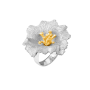 Bague fleur de pavot argent platiné et doré