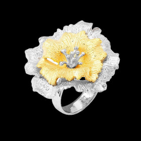 Bague fleur de pavot bicolore argent