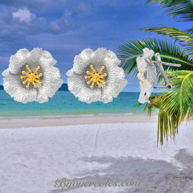 Boucles d'oreille fleur de pavot Argent