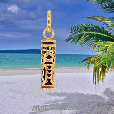 Pendentif Tiki onyx plaqué or