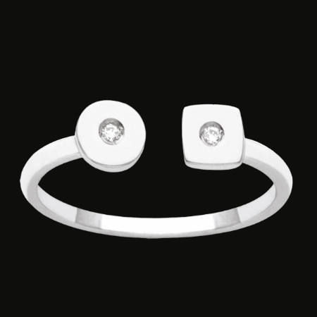 Bague motifs Carré et Rond avec 1 Zircone Argent