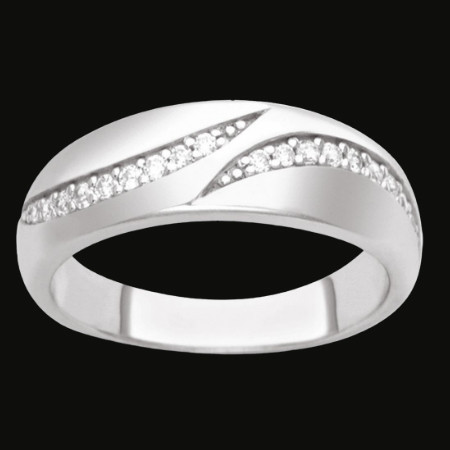 Bague motif Virgules avec Zircones Argent
