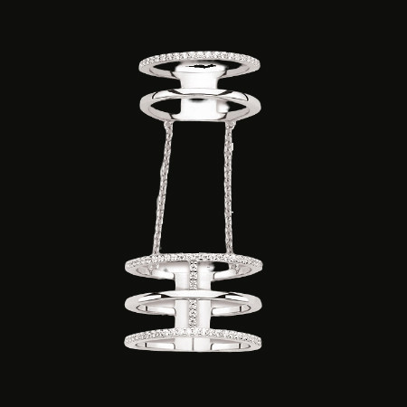 Bague double chaîne 3+2 rangs Zircones 56/48 Argent