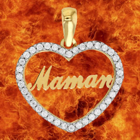 Pendentif coeur oxydes 'Maman' Or 9 Carats