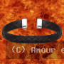 Bracelet Jonc cuir noir Argent 925 Rhodié
