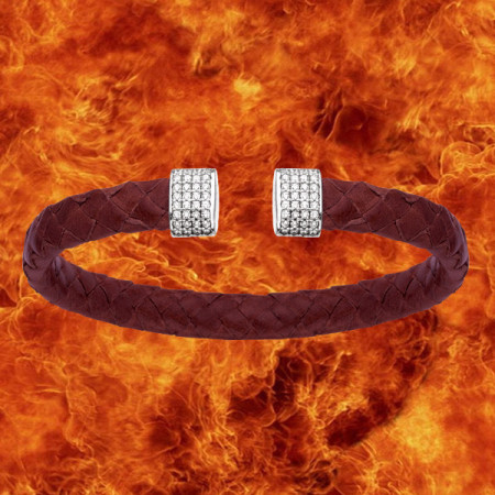 Bracelet Jonc cuir bordeaux O Z Argent Rhodié