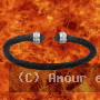 Bracelet Jonc rond cuir noir OZ Cristaux noirs Argent