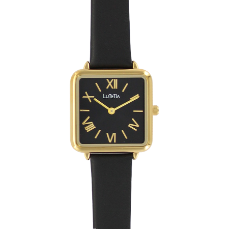 Montre Lutetia boîtier carré métal doré cadran noir