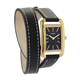 Montre Lutetia boîtier carré métal doré cadran noir