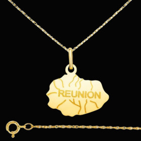 Pendentif Chaine Carte de la Réunion Or