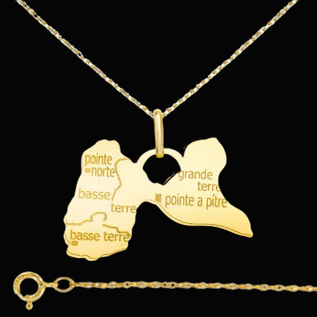 Pendentif Chaine Carte de la Guadeloupe Or