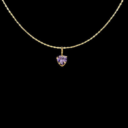 Pendentif Chaine Coeur Zirconium amethyste Or