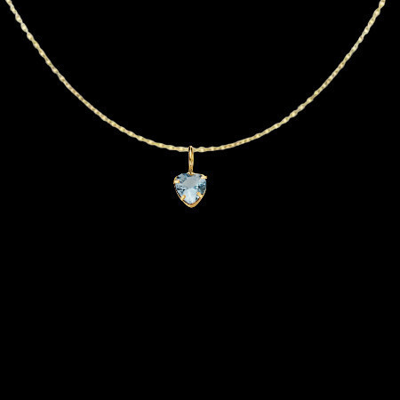 Pendentif Chaine Coeur Zirconium Bleu Or
