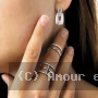 Bague double chaîne 3+2 rangs Zircones 58/50 Argent