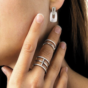 Bague double chaîne 3+2 rangs Zircones 58/50 Argent