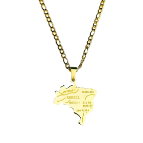 Collier et pendentif acier Carte Brésil