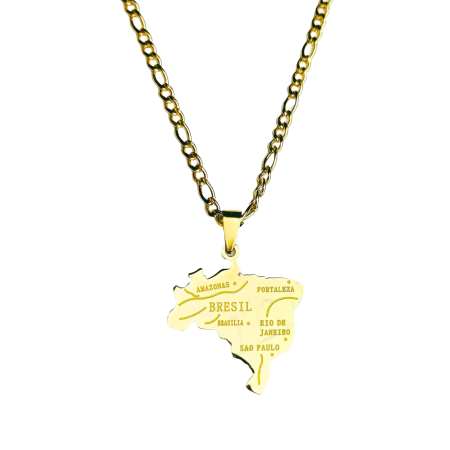 Collier et pendentif acier Carte Brésil