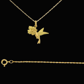 Pendentif Chaine Colibri Hibiscus Or