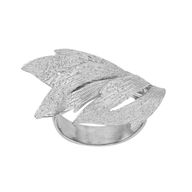 Bague 3 feuilles Tropicale ciselé argent rhodié