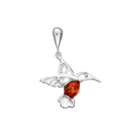 Pendentif Colibri pierre Ambre Argent rhodié