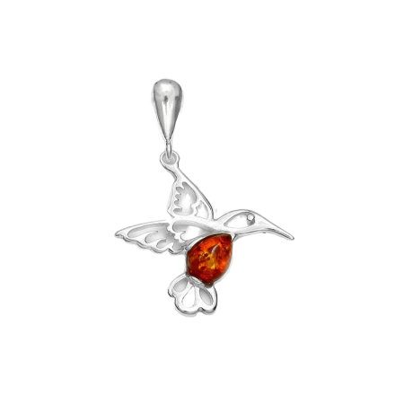 Pendentif Colibri pierre Ambre Argent rhodié