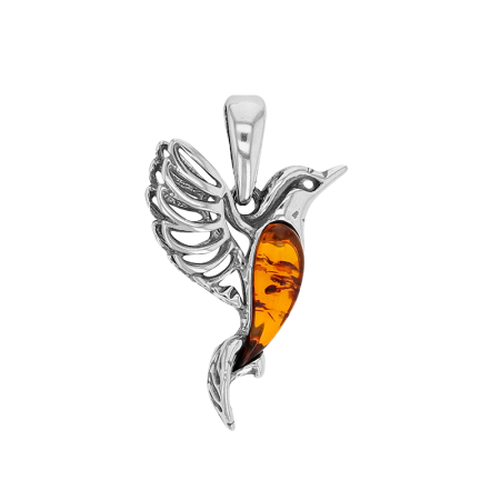 Pendentif Colibri Bate Pierre Ambre Argent rhodié