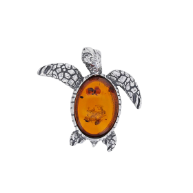 Pendentif tortue Pierre Ambre Argent rhodié