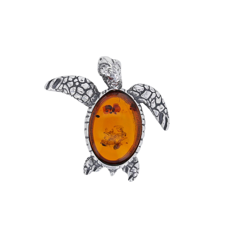 Pendentif tortue Pierre Ambre Argent rhodié