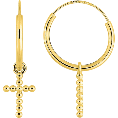 boucles d'oreilles créoles Croix pampilles 10mm Or