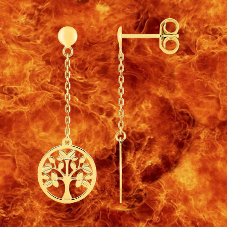 Boucles d'oreilles pendantes arbre de vie Or 9 Carats