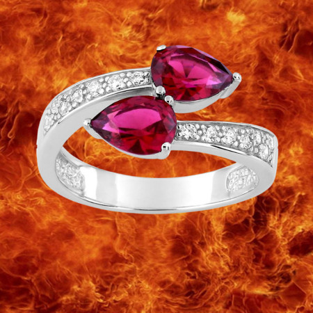 Bague oxydes zirconium rouges poire Argent