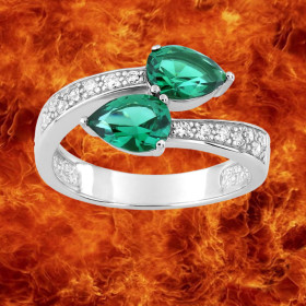 Bague oxydes zirconium poire vert Argent