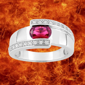 Bague Oxyde de Zirconium brins sertis Rouge Argent