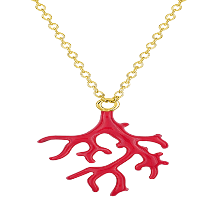 Collier Motif Corail Rouge Plaqué Or