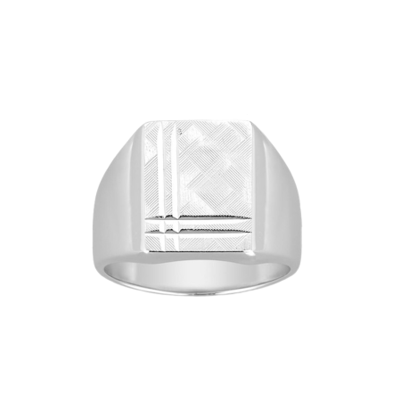 Chevalière plateau carré quadrillé 12 mm argent