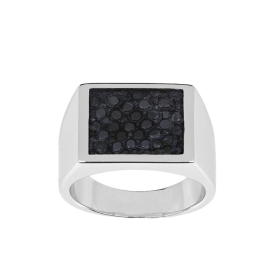 Chevalière rhodium noir laque transparente argent