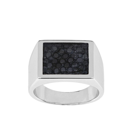 Chevalière rhodium noir laque transparente argent