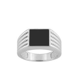 Chevalière onyx anneaux torsadés argent