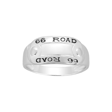 Chevalière Route 66 rhodié argent