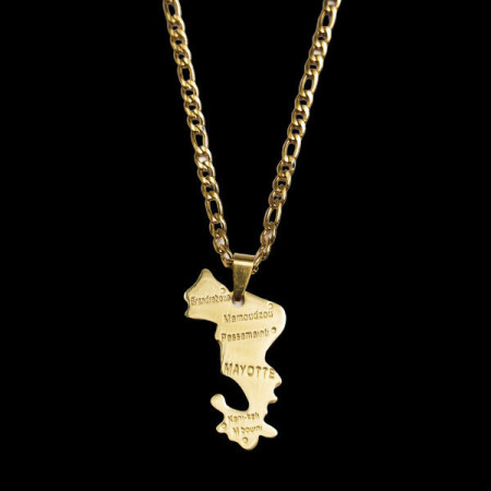 Collier et pendentif acier Carte Mayotte