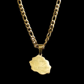 Collier et pendentif acier Carte de la Reunion